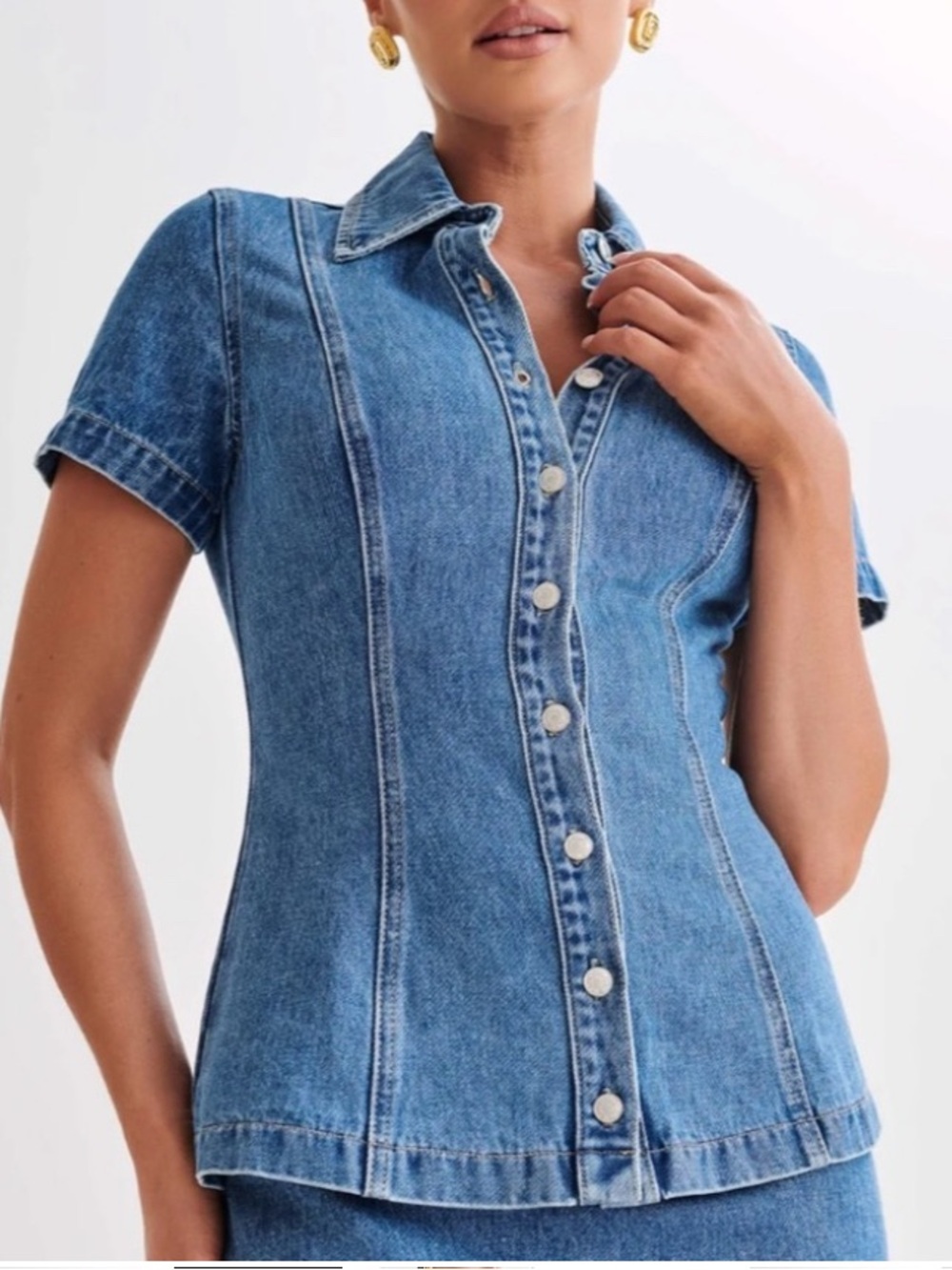 Meshki Ellie button down denim top short sleeve S